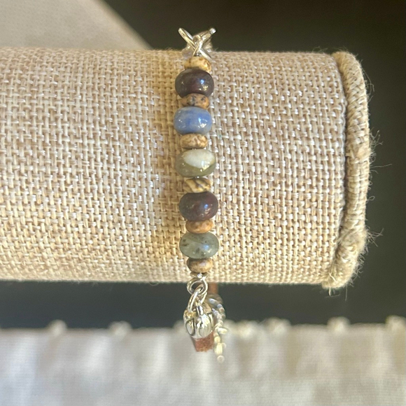 Artisan Jasper Gemstone & Leather Bracelet Silver Key Lock Charm Handmade - Picture 3 of 6